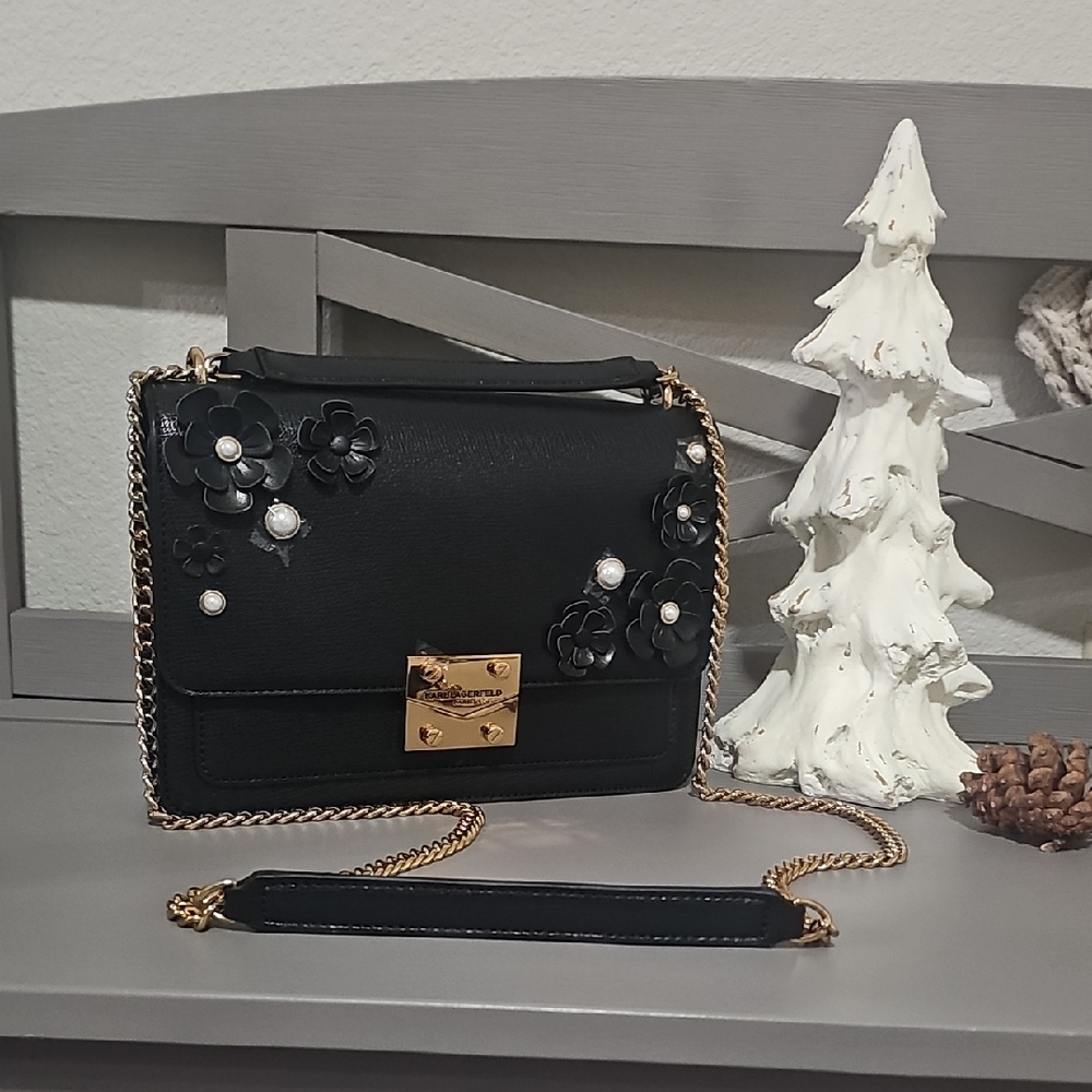 Karl Lagerfeld Black Floral Crossbody Bag - Picture 1 of 4